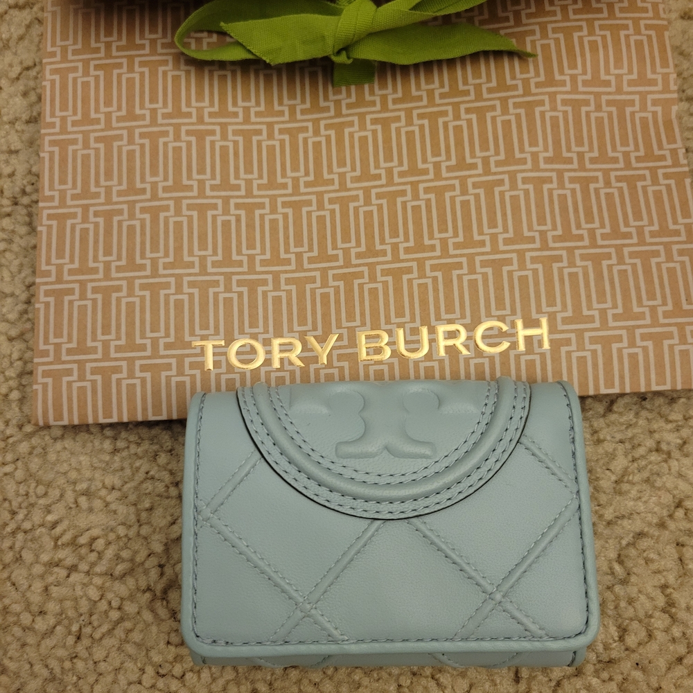 Tory Burch NWT Light Blue Geyser Small Flap Flemming Soft Wallet